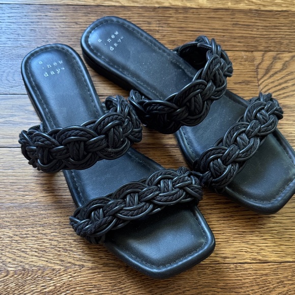 A New Day Black Woven Strap Sandals - Picture 1 of 2